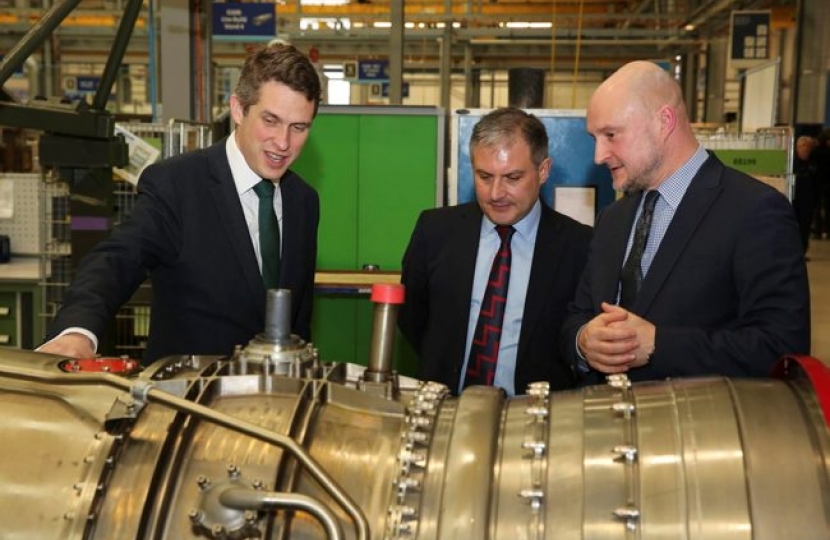 Secretary of State for Defence,Gavin Williamson at a visit to Rolls Royce