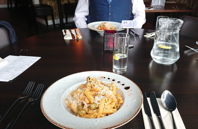 Jack Lopresti enjoys a meal in All'angelo Restaurant 