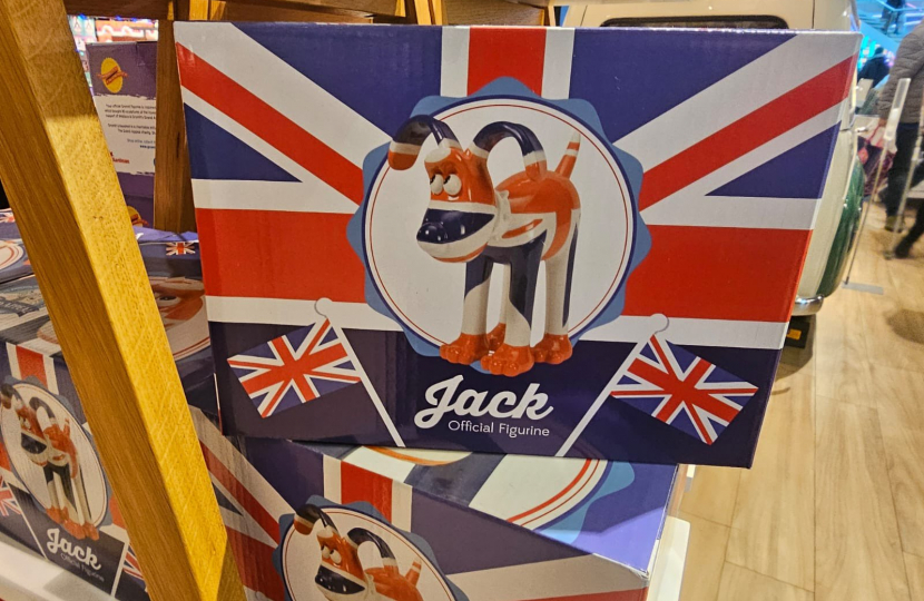 A picture in a shop of a toy tog called "Jack".