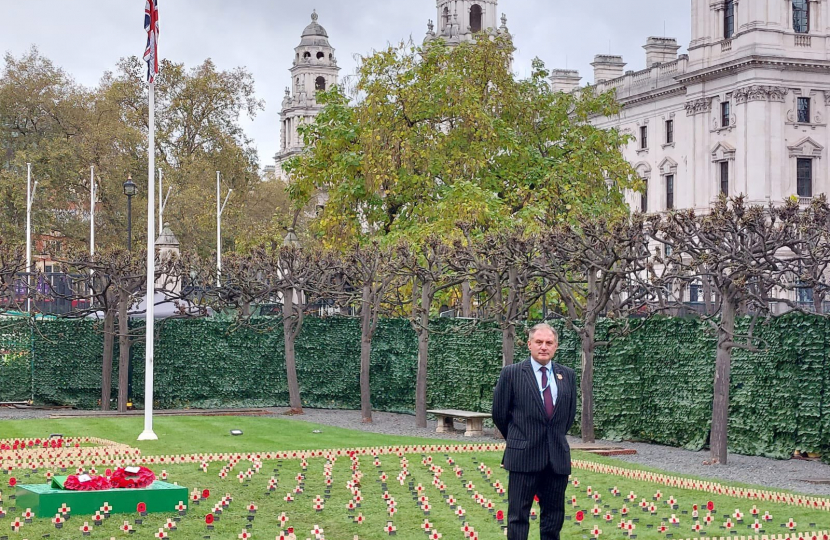 Jack Lopresti MP standing at Parliament's Garden of Remembrance.