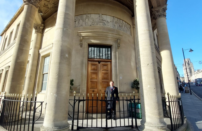 Jack Lopresti standing outside Masonic Hall Bristol