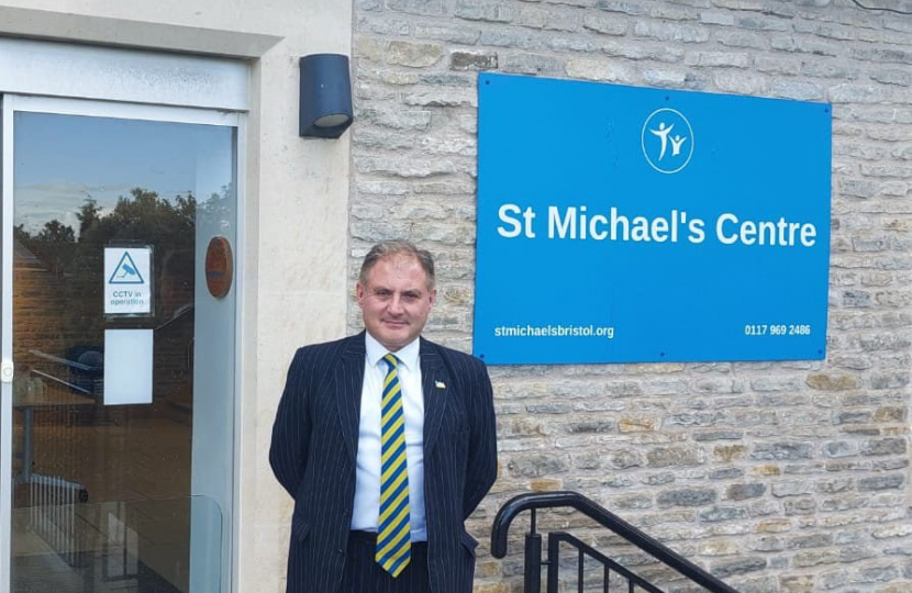 Jack standing outside the St Michael's Centre in Stoke Gifford where he held his surgery.