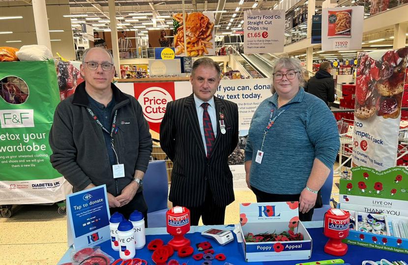 Jack Lopresti MP at Tesco's in the Willow Brook Shopping Centre selling poppies